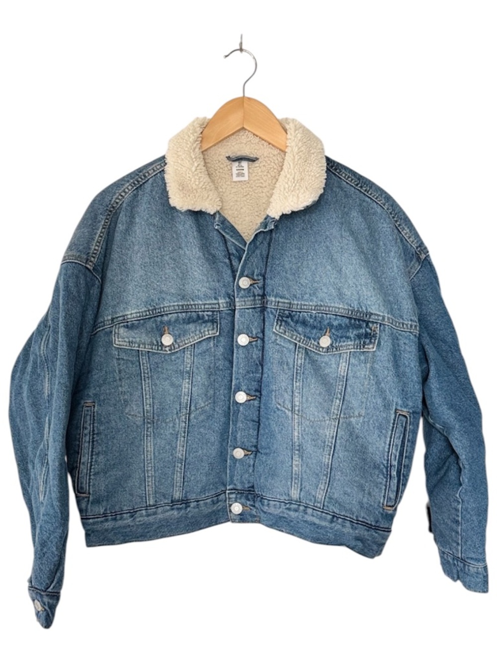 HM Light Wash Denim Sherpa Lined Boxy Jacket Size S Like New Trucker